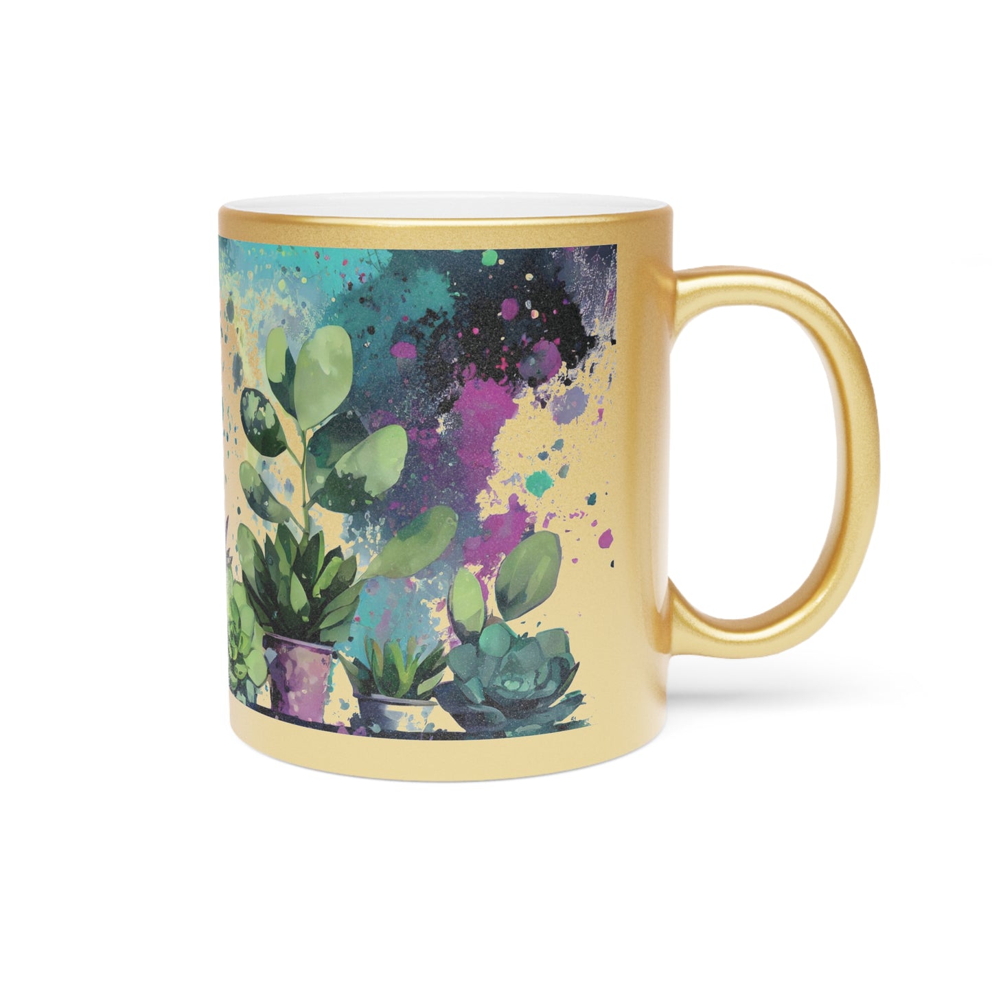 Paint Splatter Art Plants in Moonlight Metallic Mug 11oz Silver or Gold