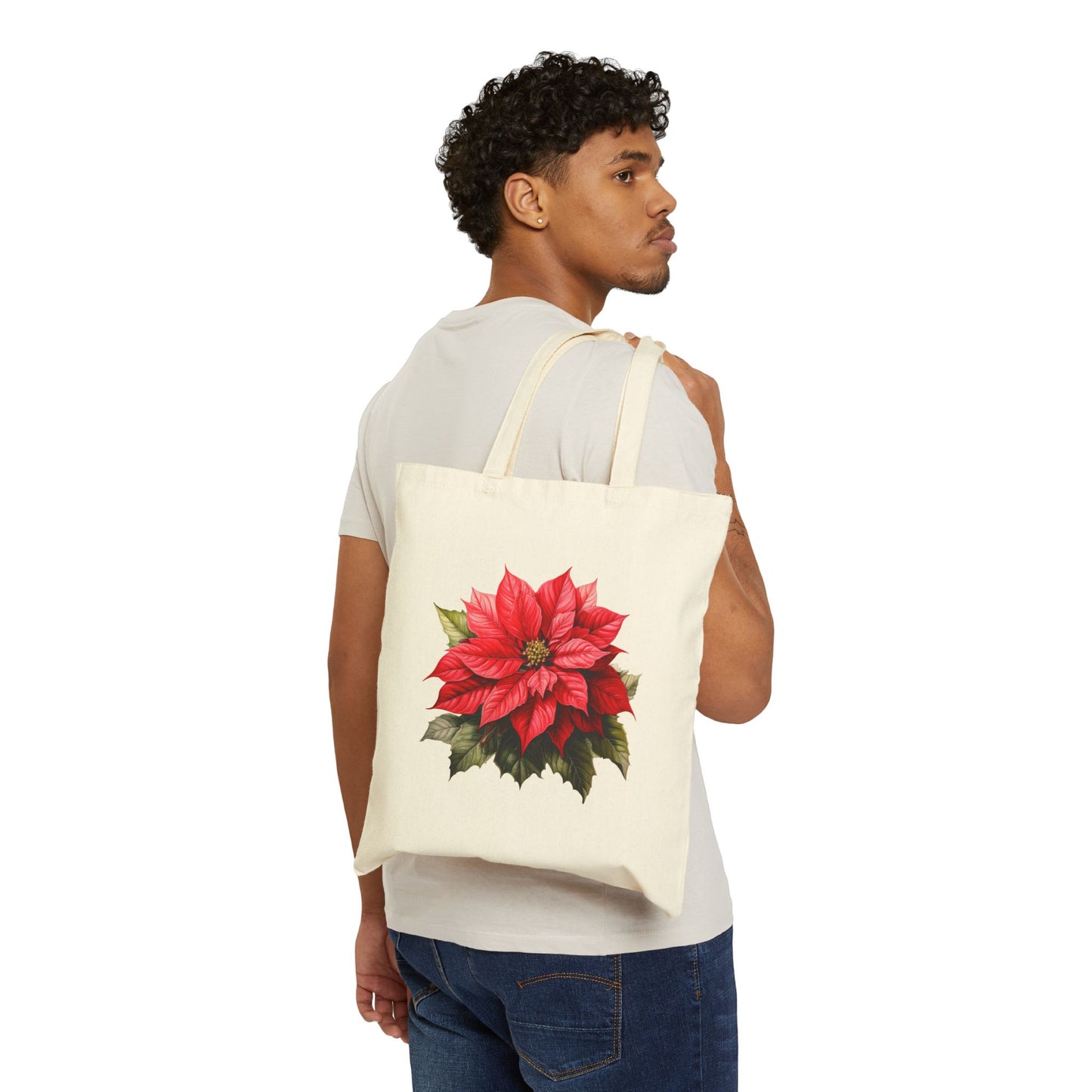 Holiday Blooms Traditional Poinsettia Tote Bag