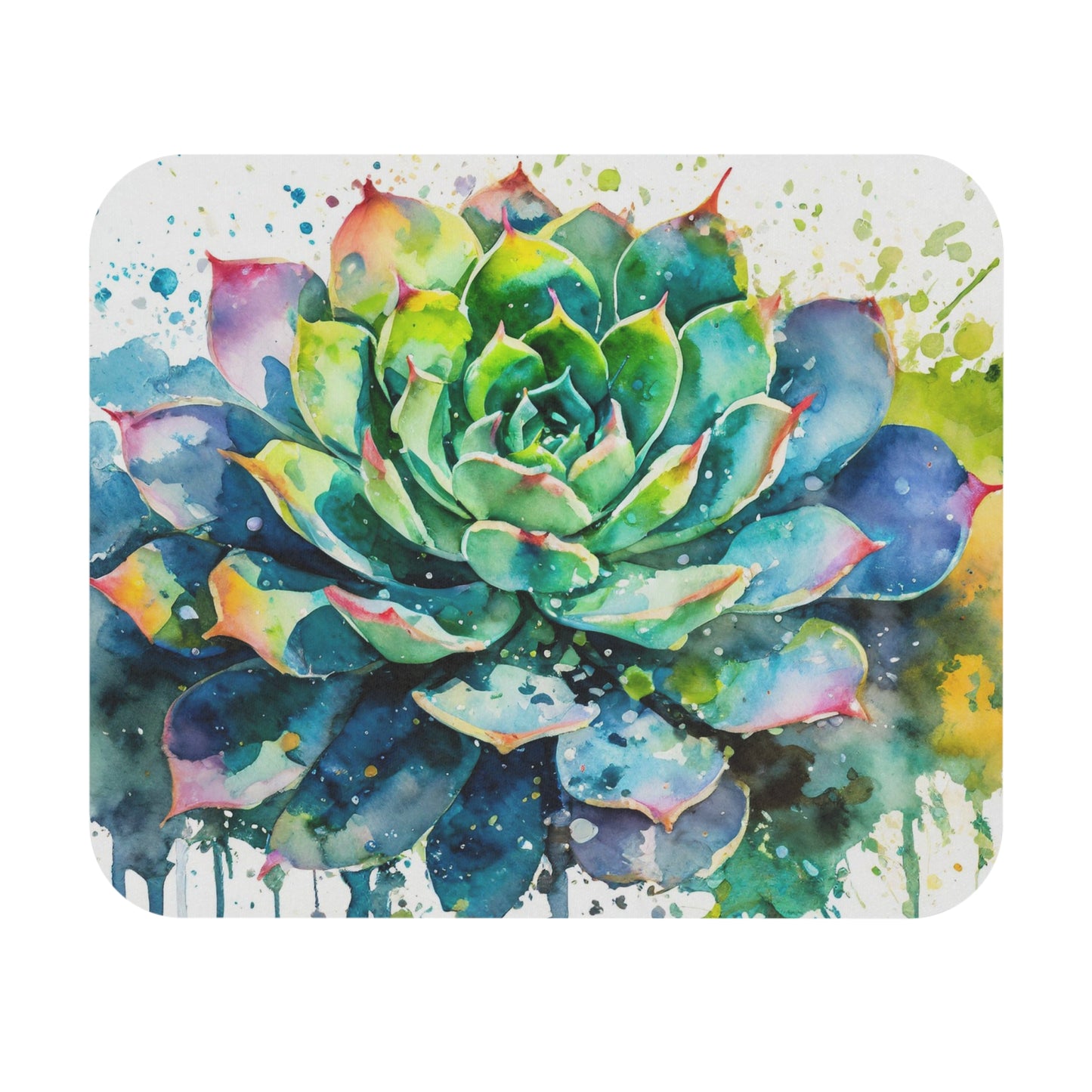 Watercolor Drip Art Echeveria Succulent Mouse Pad (Rectangle)