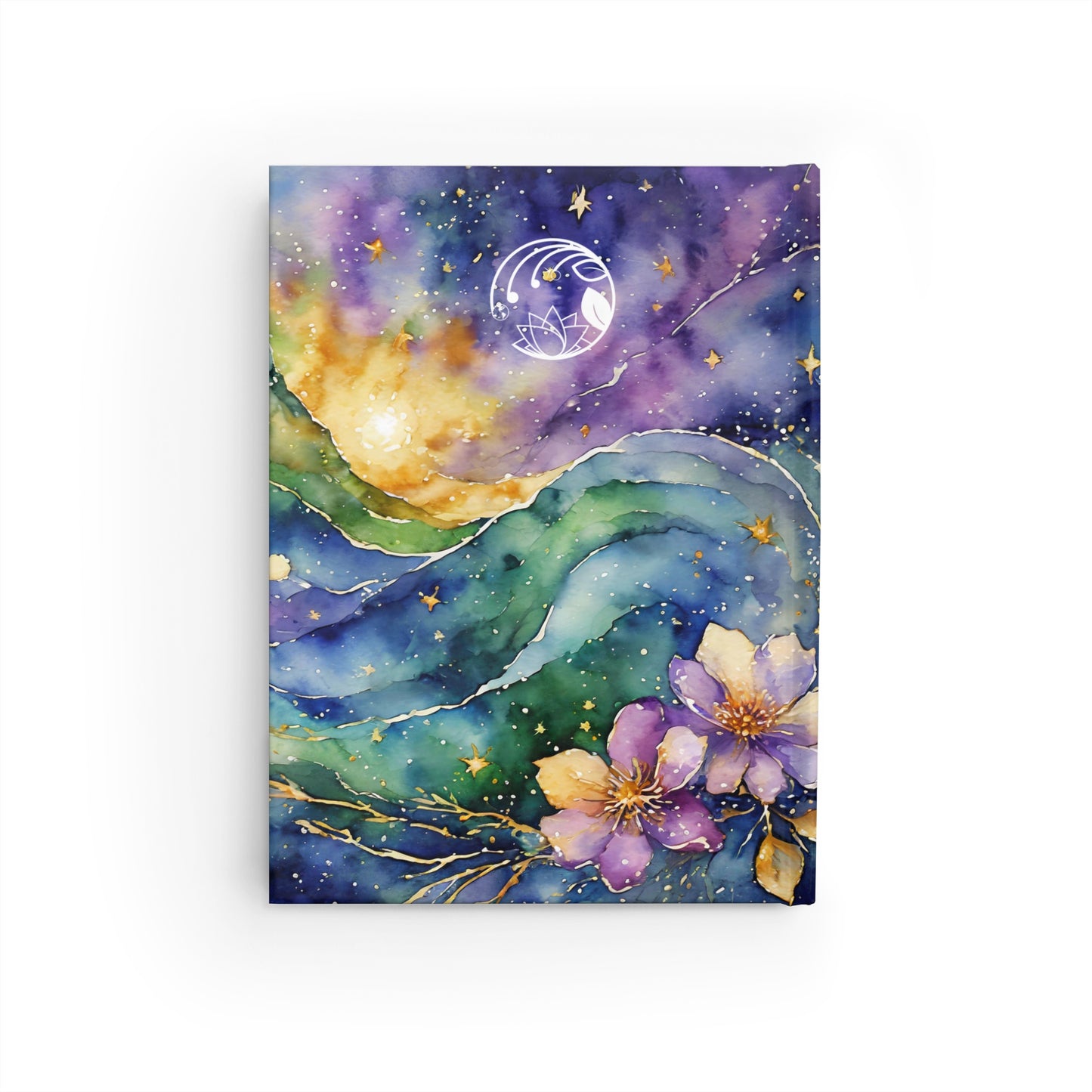 Earth, Flowers & Gold Stars Galaxy Watercolor Journal - Ruled Line