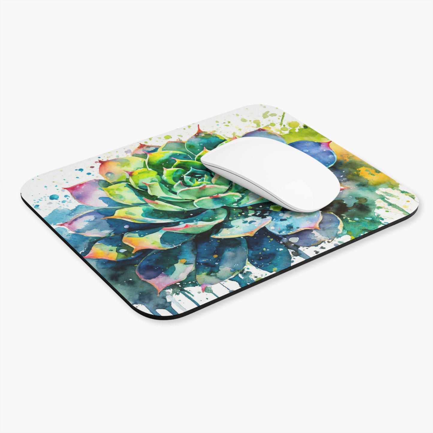 Watercolor Drip Art Echeveria Succulent Mouse Pad (Rectangle)