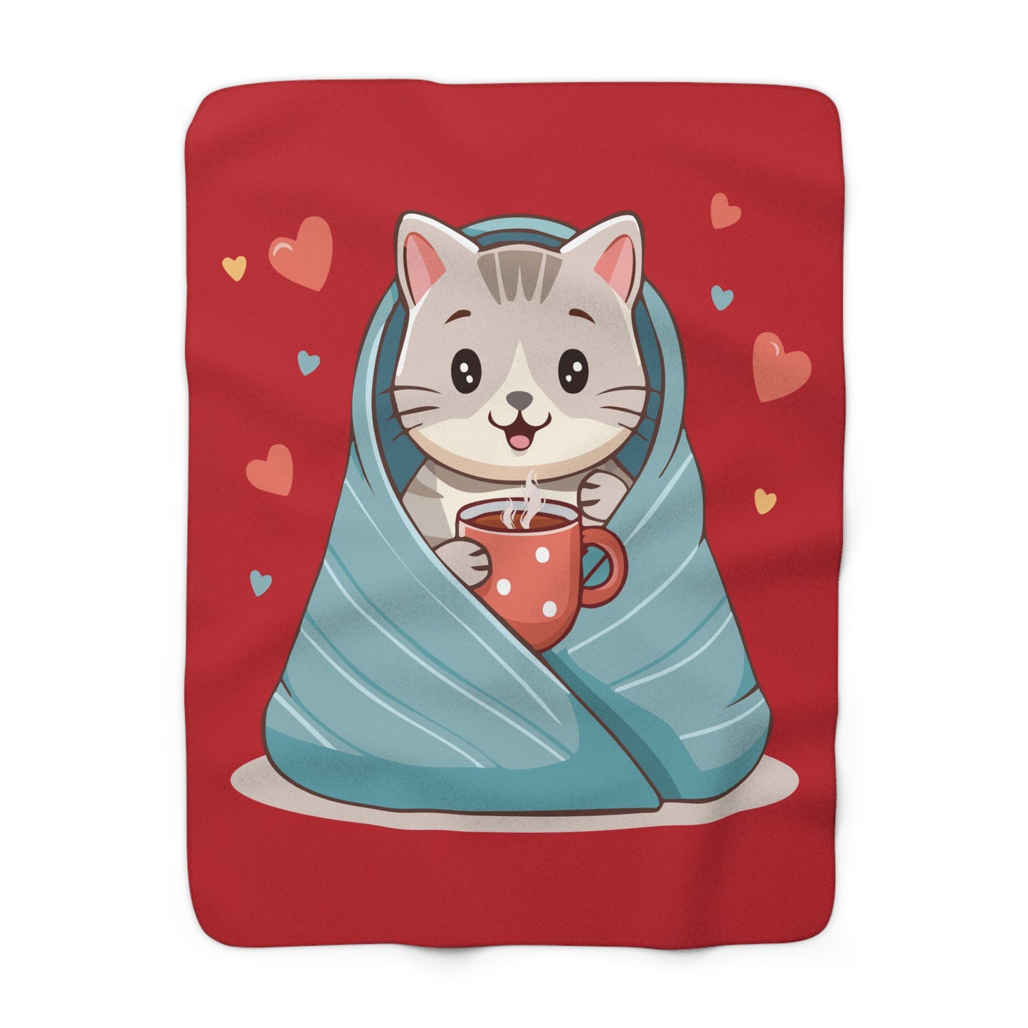 Cat Snuggle Sherpa Fleece Blanket - Steep, Snuggle, Sleep. Cat Tea Design