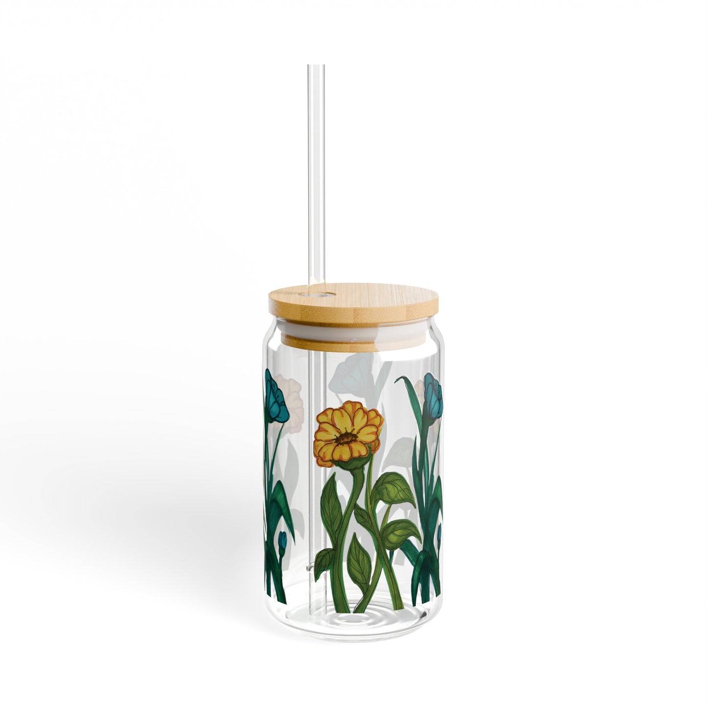 Spring Flower Doodle Sipper Glass, 16oz