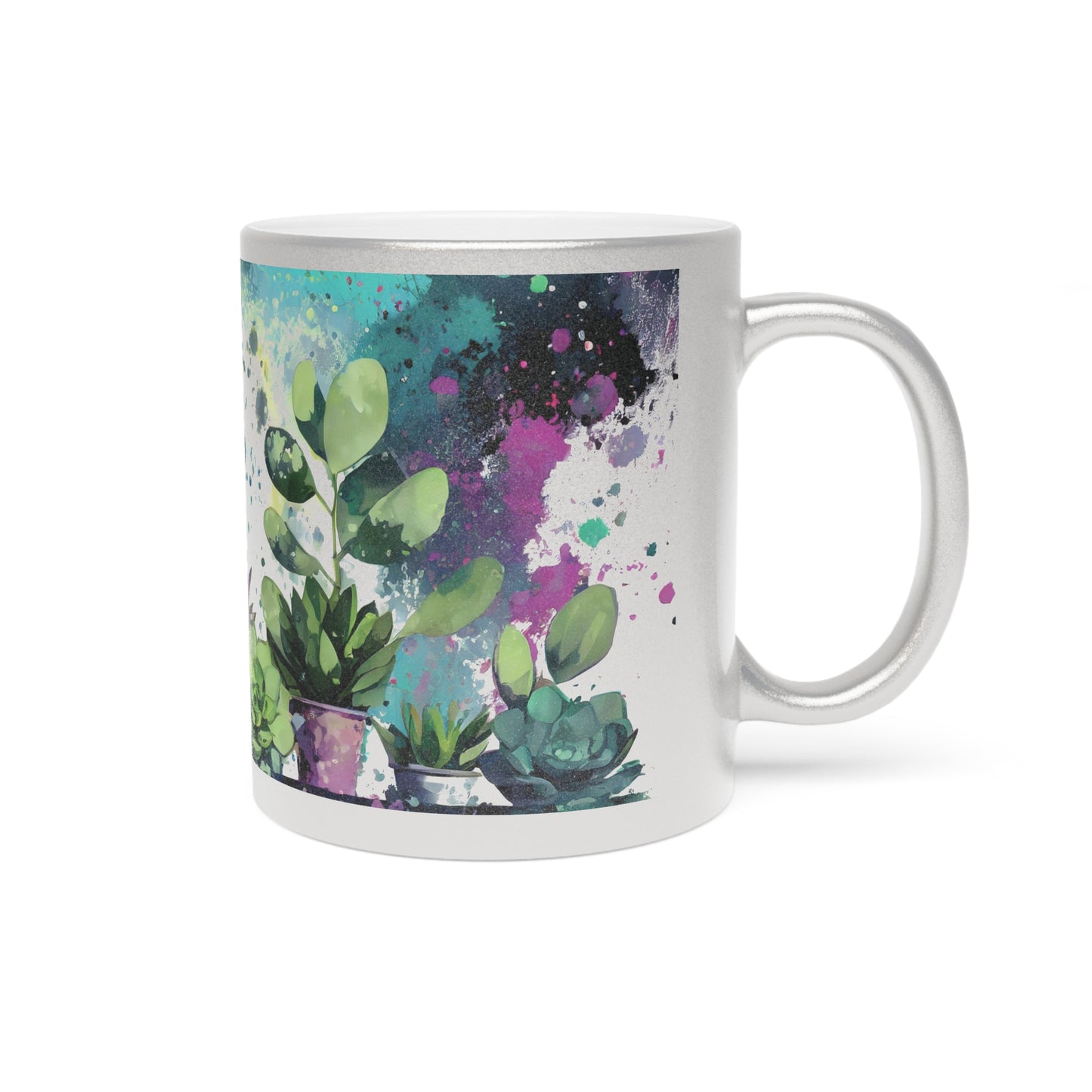 Paint Splatter Art Plants in Moonlight Metallic Mug 11oz Silver or Gold