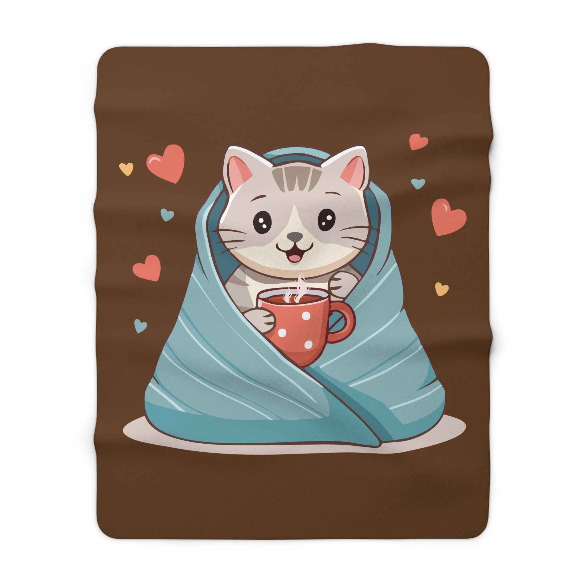 Cat Snuggle Sherpa Fleece Blanket Steep Snuggle Sleep. Cat Tea Design