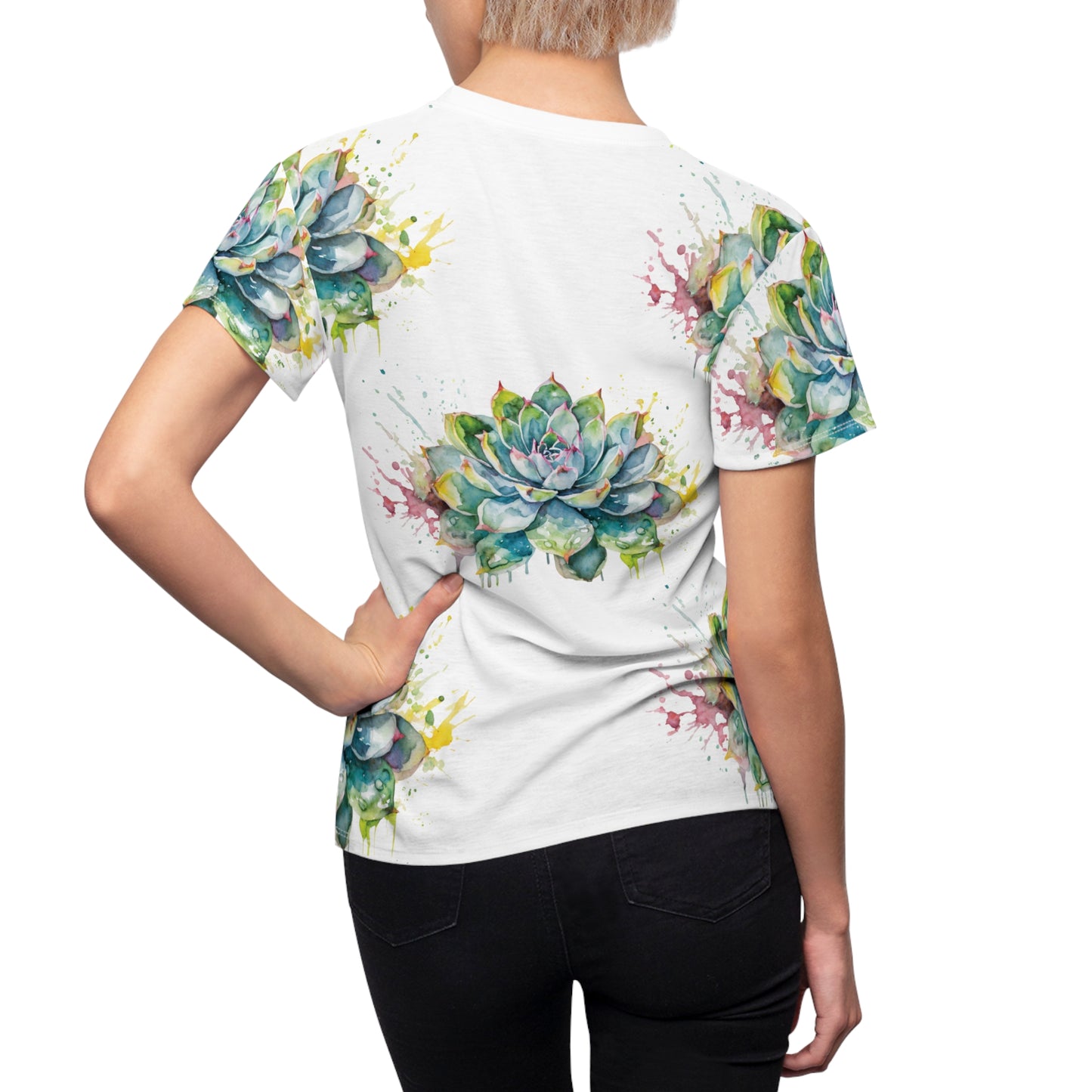 Watercolor Drip Art Echeveria Succulent Feminine Fit Tee