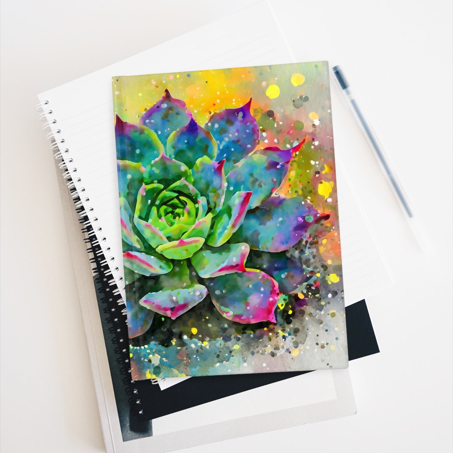 Watercolor Style Drip Art Succulent Journal