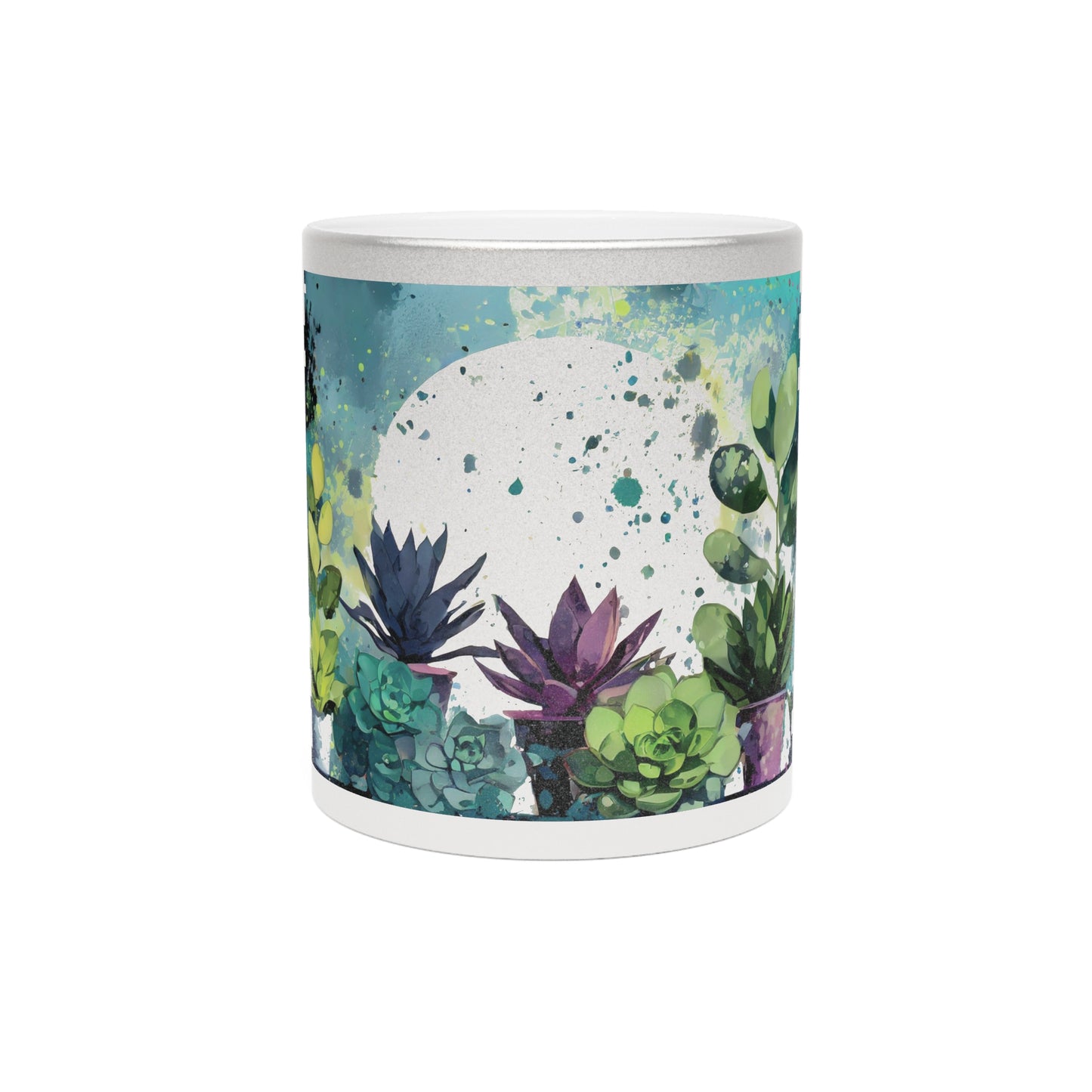 Paint Splatter Art Plants in Moonlight Metallic Mug 11oz Silver or Gold