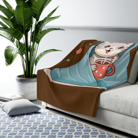 Cat Snuggle Sherpa Fleece Blanket - Steep, Snuggle, Sleep. Cat Tea Design