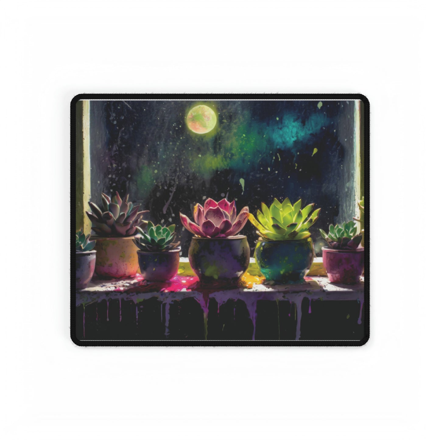 Succulents in Moonlight on Rainy Night  Mouse Pad