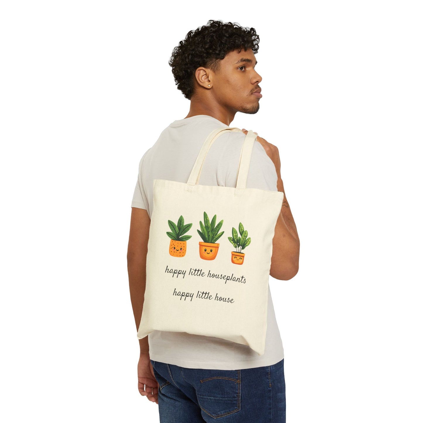 Happy Little Houseplants, Happy Little House Cotton Canvas Tote