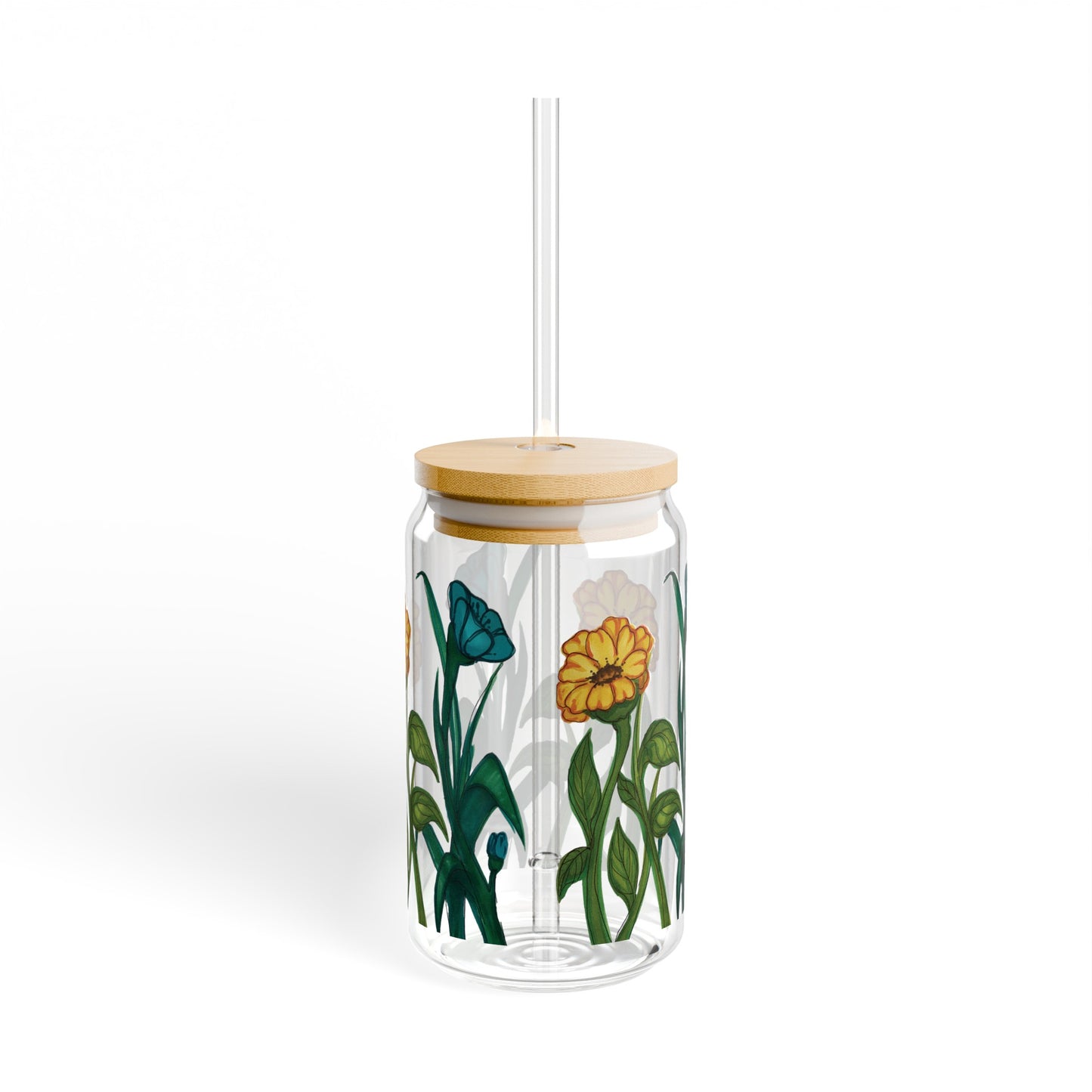 Spring Flower Doodle Sipper Glass, 16oz