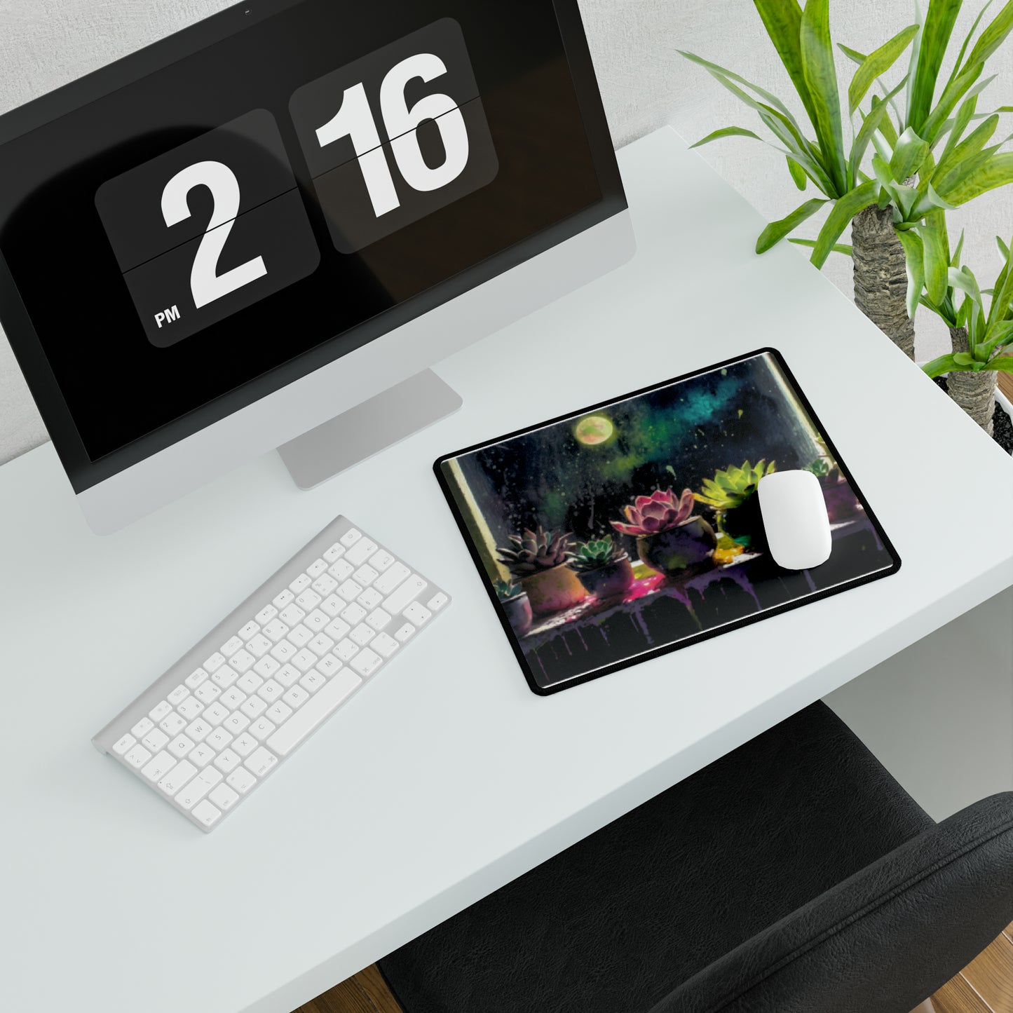 Succulents in Moonlight on Rainy Night  Mouse Pad