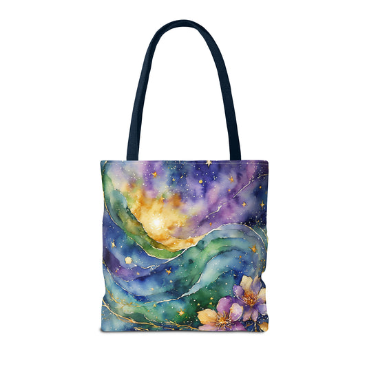 Flowers & Gold Stars Galaxy Watercolor Tote Bag