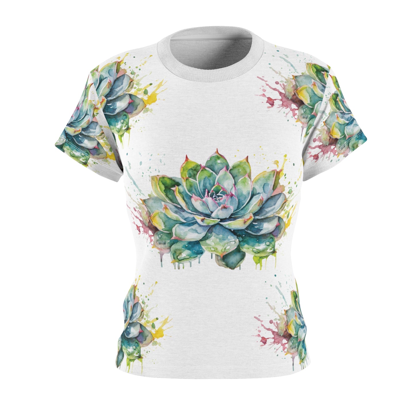 Watercolor Drip Art Echeveria Succulent Feminine Fit Tee