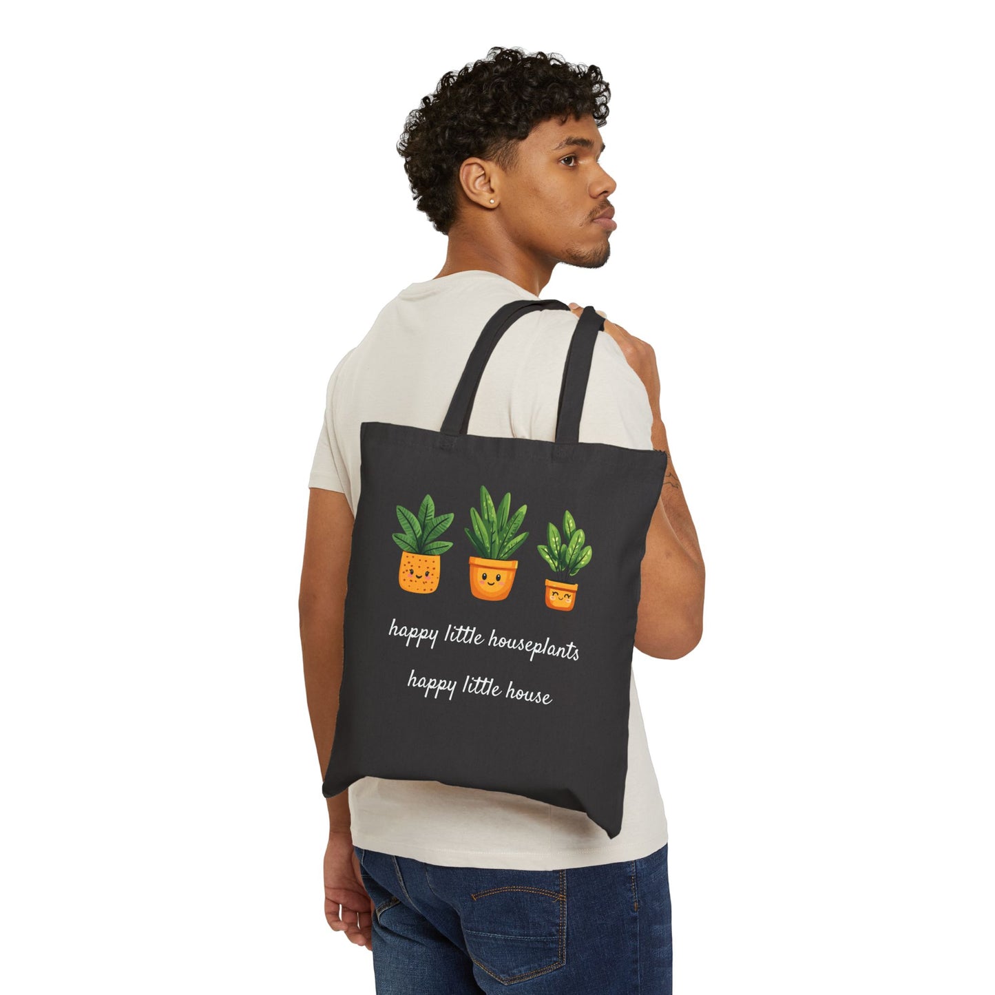 Happy Little Houseplants, Happy Little House Cotton Canvas Tote