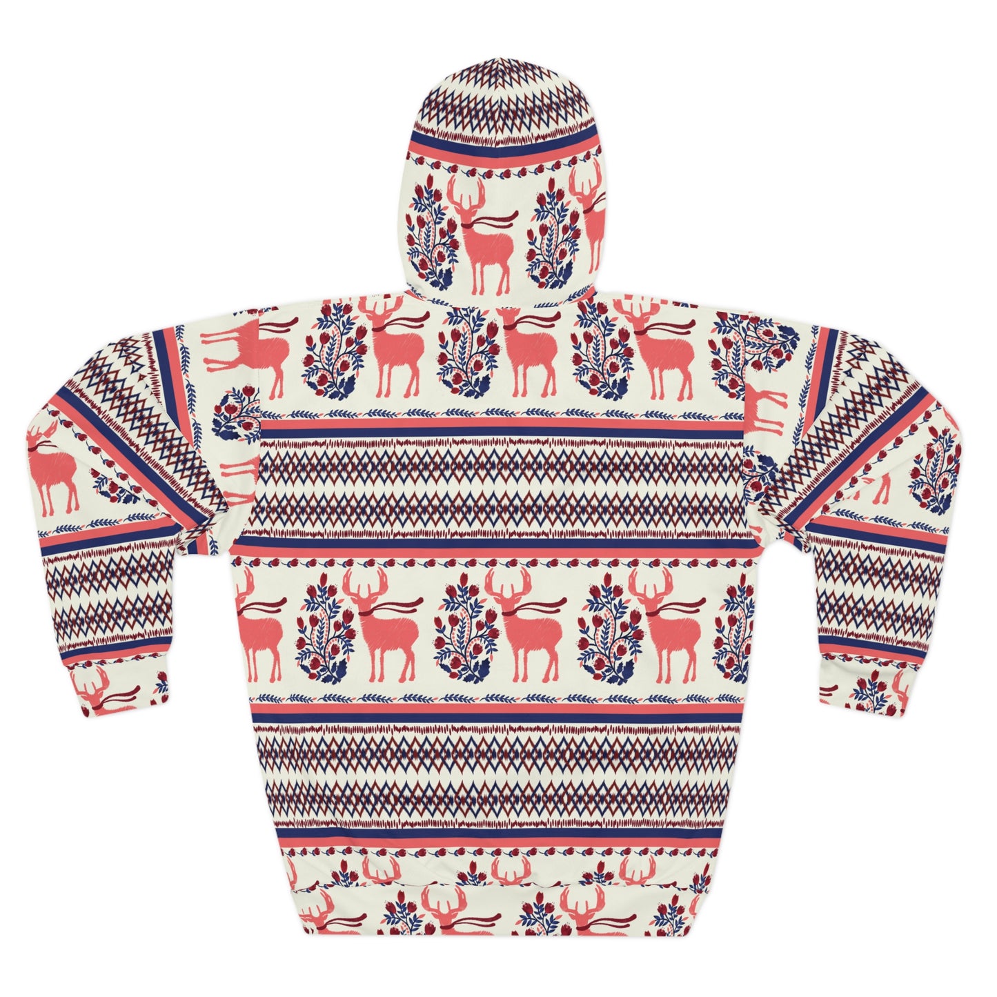 Winter Stag Sweater Patterned Hoodie, Stag with Scarf