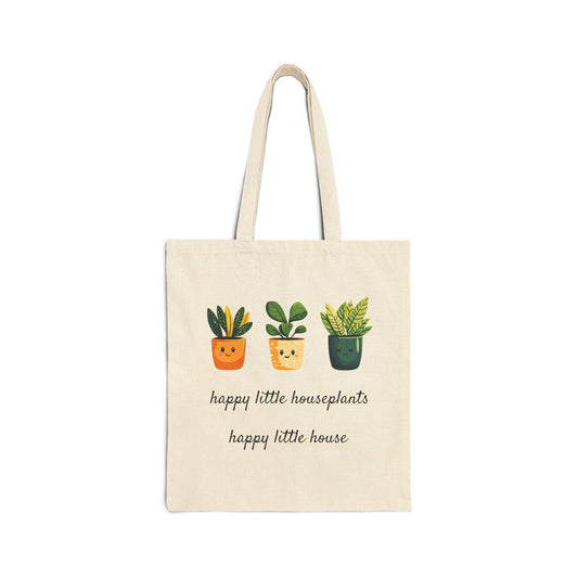 Happy Little Houseplants, Happy Little House Cotton Canvas Tote