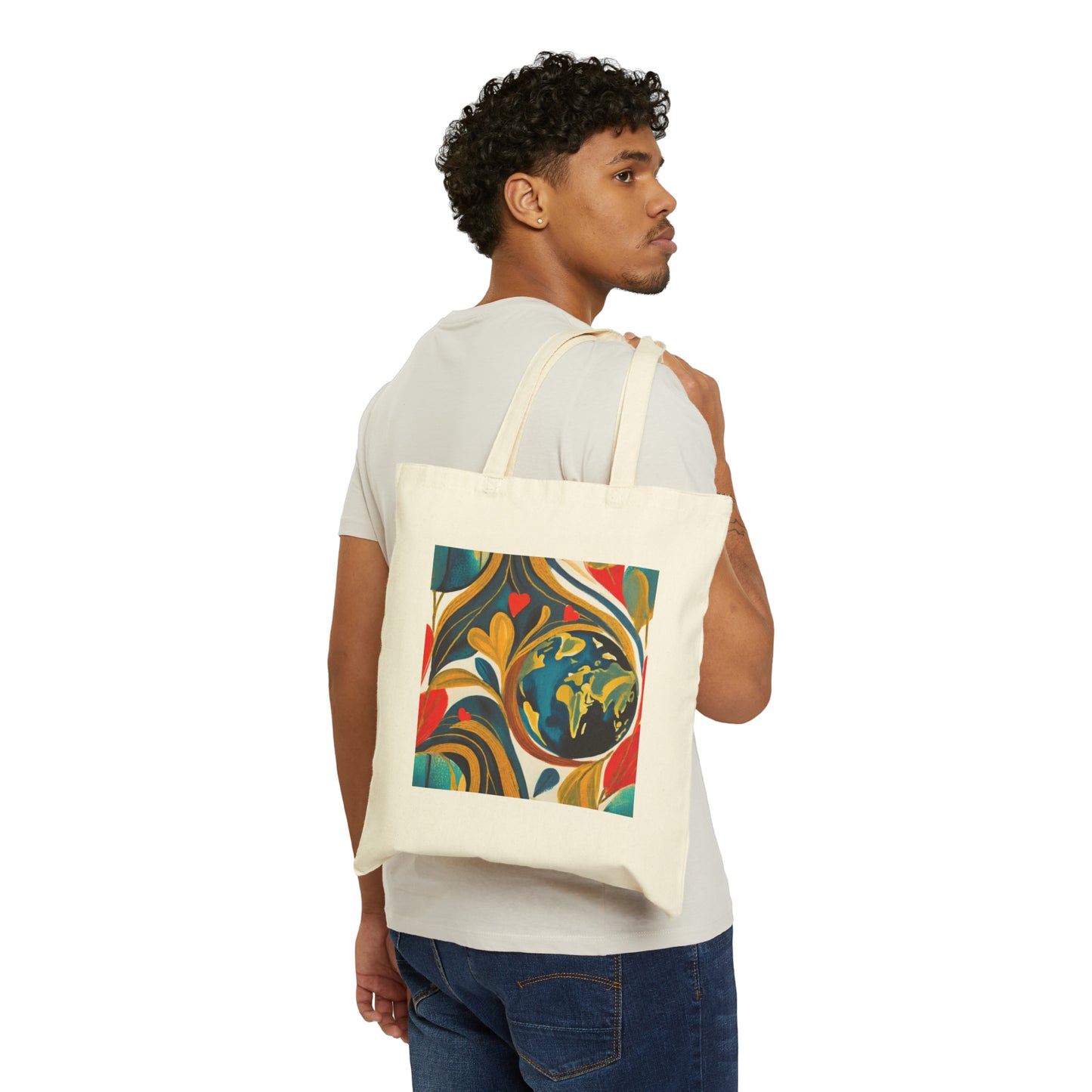 Love, Earth, Renewal, Hope Abstract Design Cotton Canvas Tote Bag