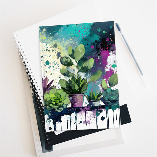 Paint Splatter Art Plants in Moonlight Hardcover Journal - Ruled Line