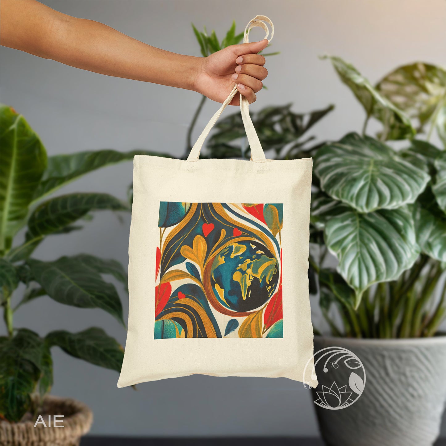 Love, Earth, Renewal, Hope Abstract Design Cotton Canvas Tote Bag