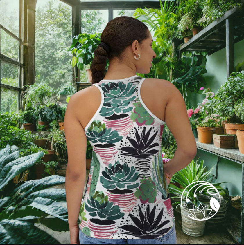 Houseplants Cacti and Succulents in Pots Art Feminine Fit Racerback Tank